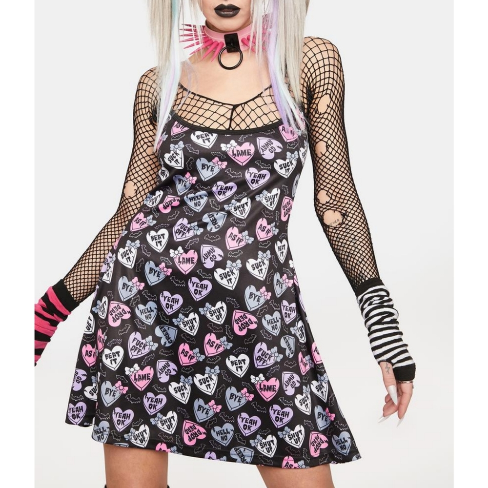 Too Fast Creepy Hearts Tank Dress